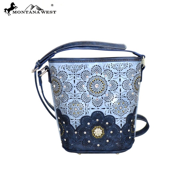 Montana West Handbags - Montana West Concho Bucket Shape Crossbody Blue
